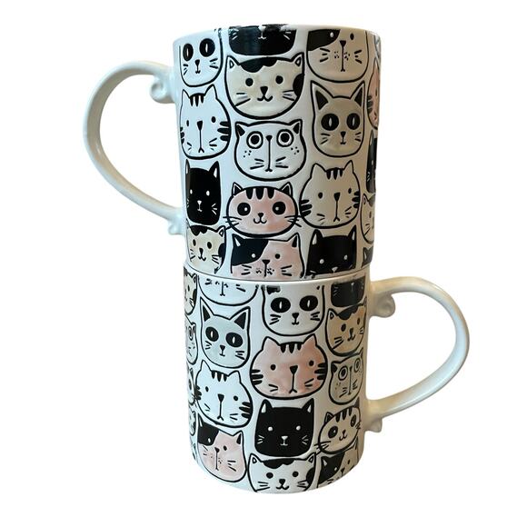 Spectrum Designz MITSY CAT FACE Coffee Tea Mugs 21oz Stoneware Set of 2 NEW - Picture 11 of 15